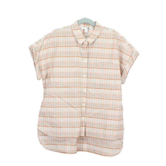 LL Bean Signature Plaid Short Sleeve Buttons Up Front Pocket Tan XXS - Picture 1 of 12